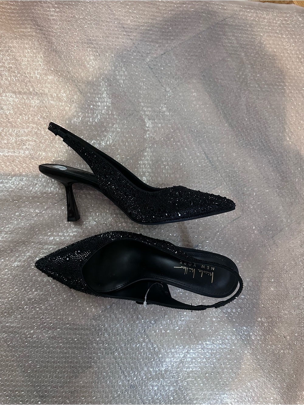 Nicole Miller Black Embellished Pointed Slingback Heels